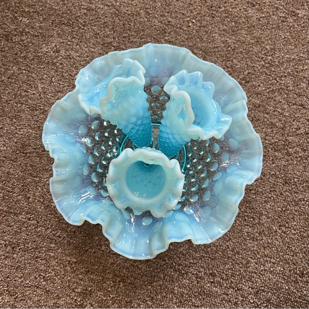Fenton Blue Opalescent Hobnail Epergne - Picture 13 of 16